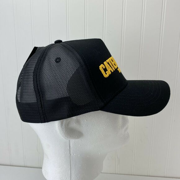 CAT Diesel Black Trucker Mesh Snapback Hat Puffy Yellow CATERPILLAR Logo - Picture 4 of 7